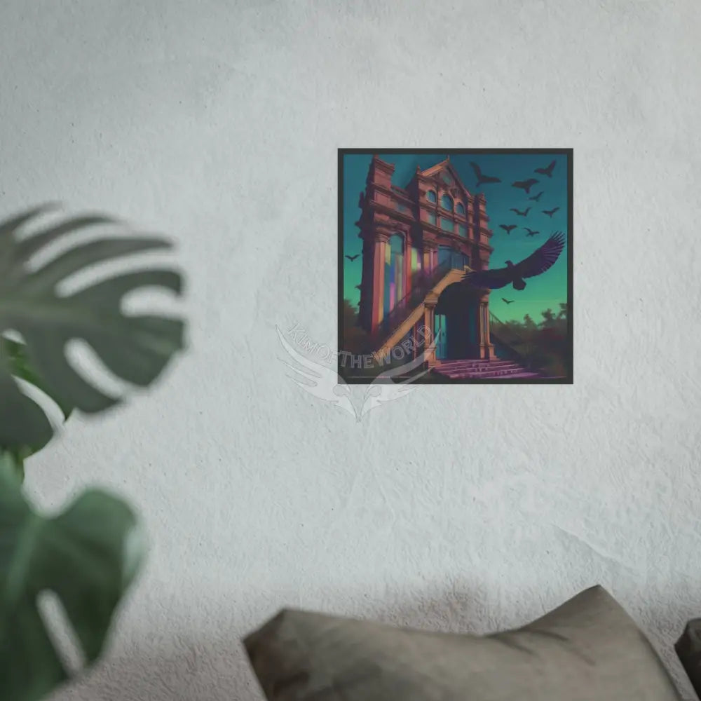 Funky Flat Architecture Building with Ravens Birds - Square Poster Poster