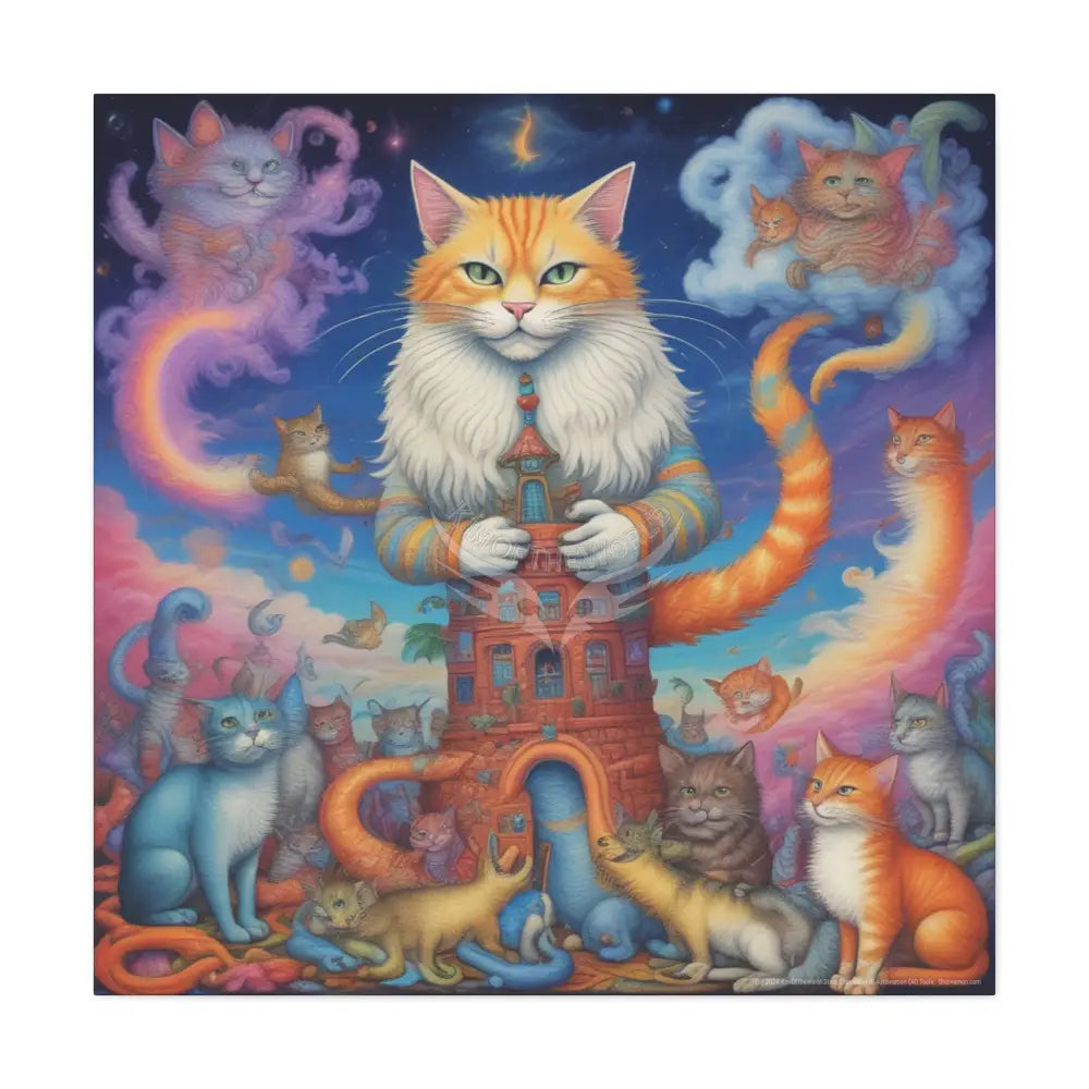 Funky Kitty Cat Canvas Print — ’Artistic Meow’ Stretched Matte Wall Art 36’’ x 36’’ / 1.25’’ Canvas