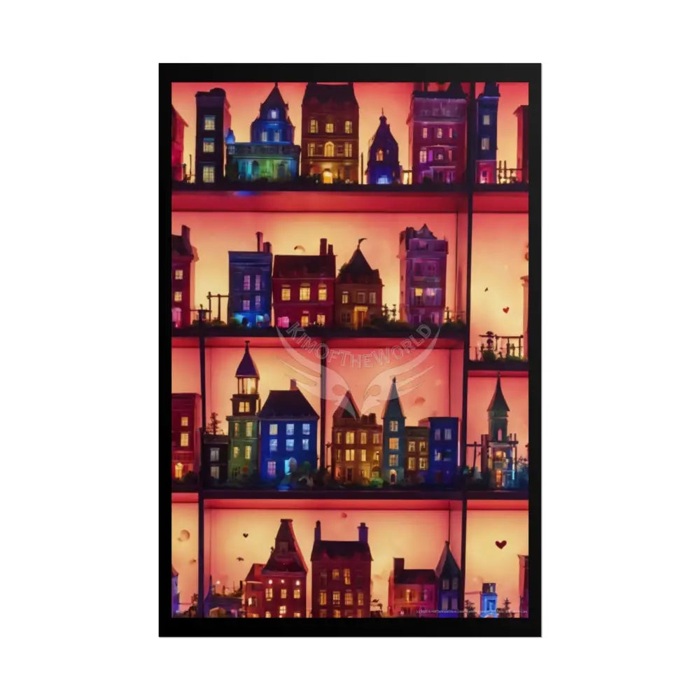 Funky Little Lit Village Shelves Posters — Building Fronts 20″ x 30″ (Vertical) / Matte Poster