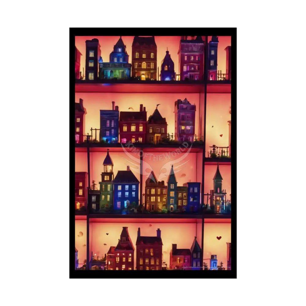 Funky Little Lit Village Shelves Posters — Building Fronts 20″ x 30″ (Vertical) / Semi Glossy Poster
