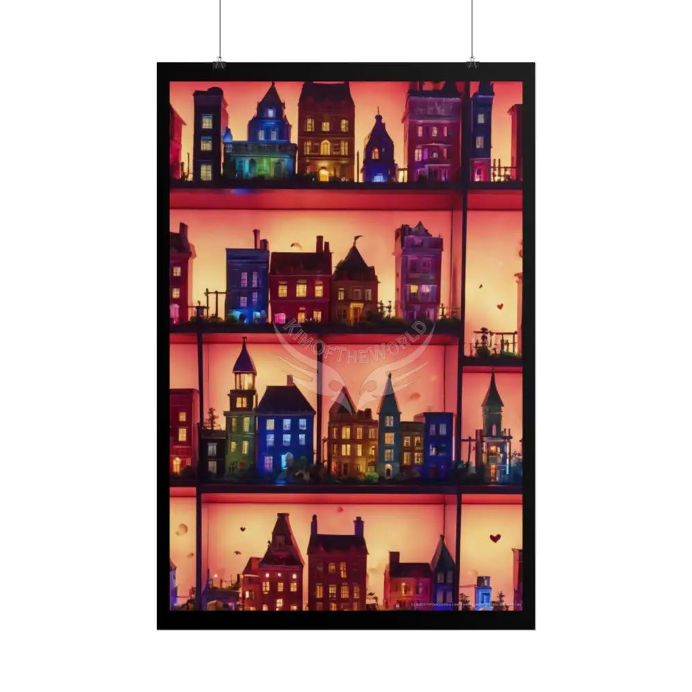 Funky Little Lit Village Shelves Posters — Building Fronts Poster