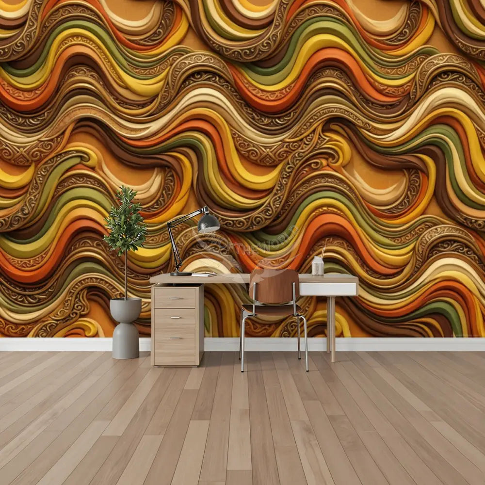 Funky Retro 3D Waves of the 70s Unpasted Mural Wallpaper 144’’x100’’ 144’’x100’’ Wall Coverings