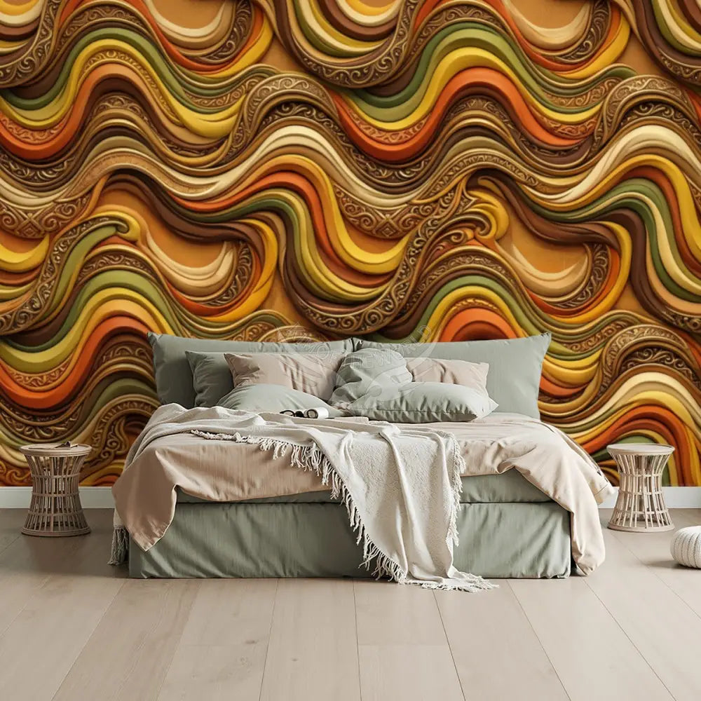 Funky Retro 3D Waves of the 70s Unpasted Mural Wallpaper 144’’x100’’ 144’’x100’’ Wall Coverings