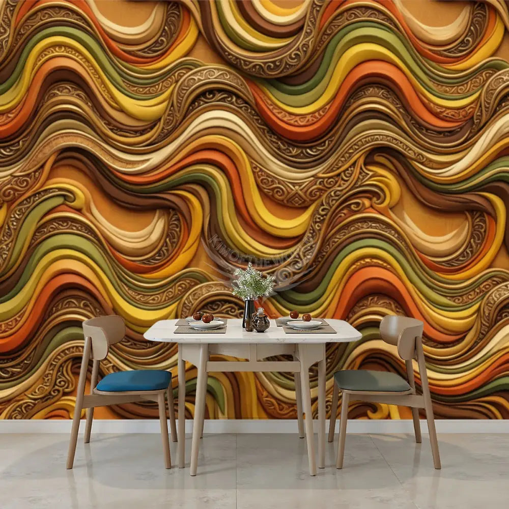 Funky Retro 3D Waves of the 70s Unpasted Mural Wallpaper 144’’x100’’ 144’’x100’’ Wall Coverings