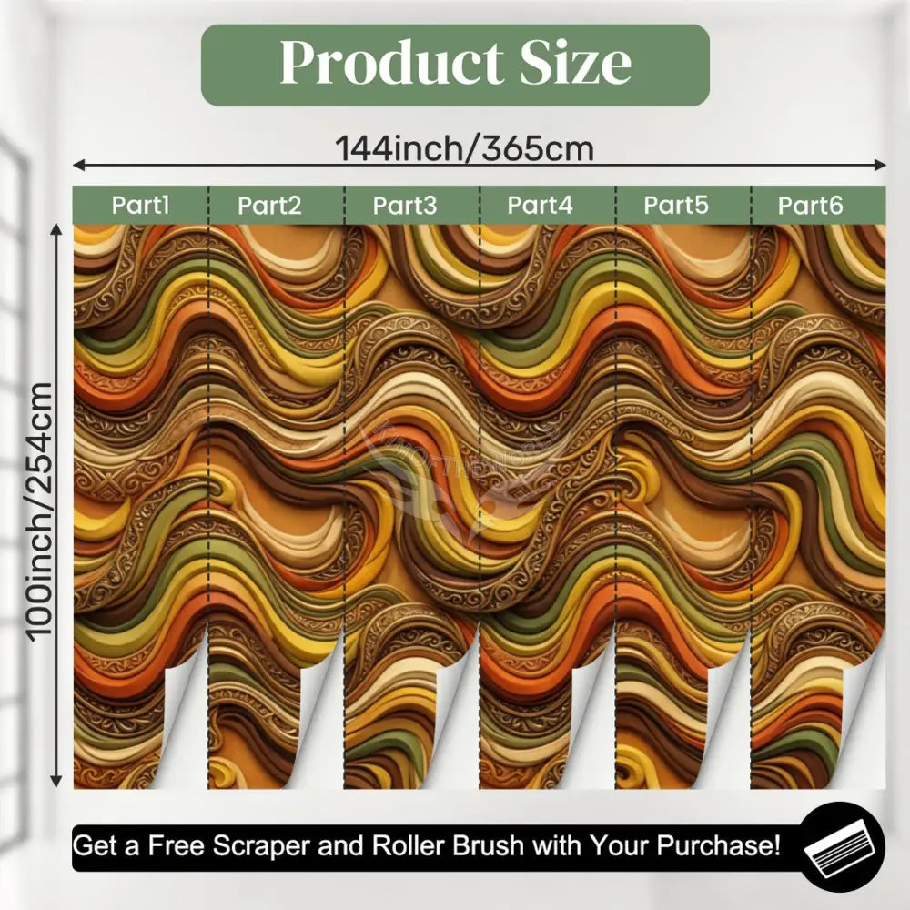Funky Retro 3D Waves of the 70s Unpasted Mural Wallpaper 144’’x100’’ 144’’x100’’ Wall Coverings