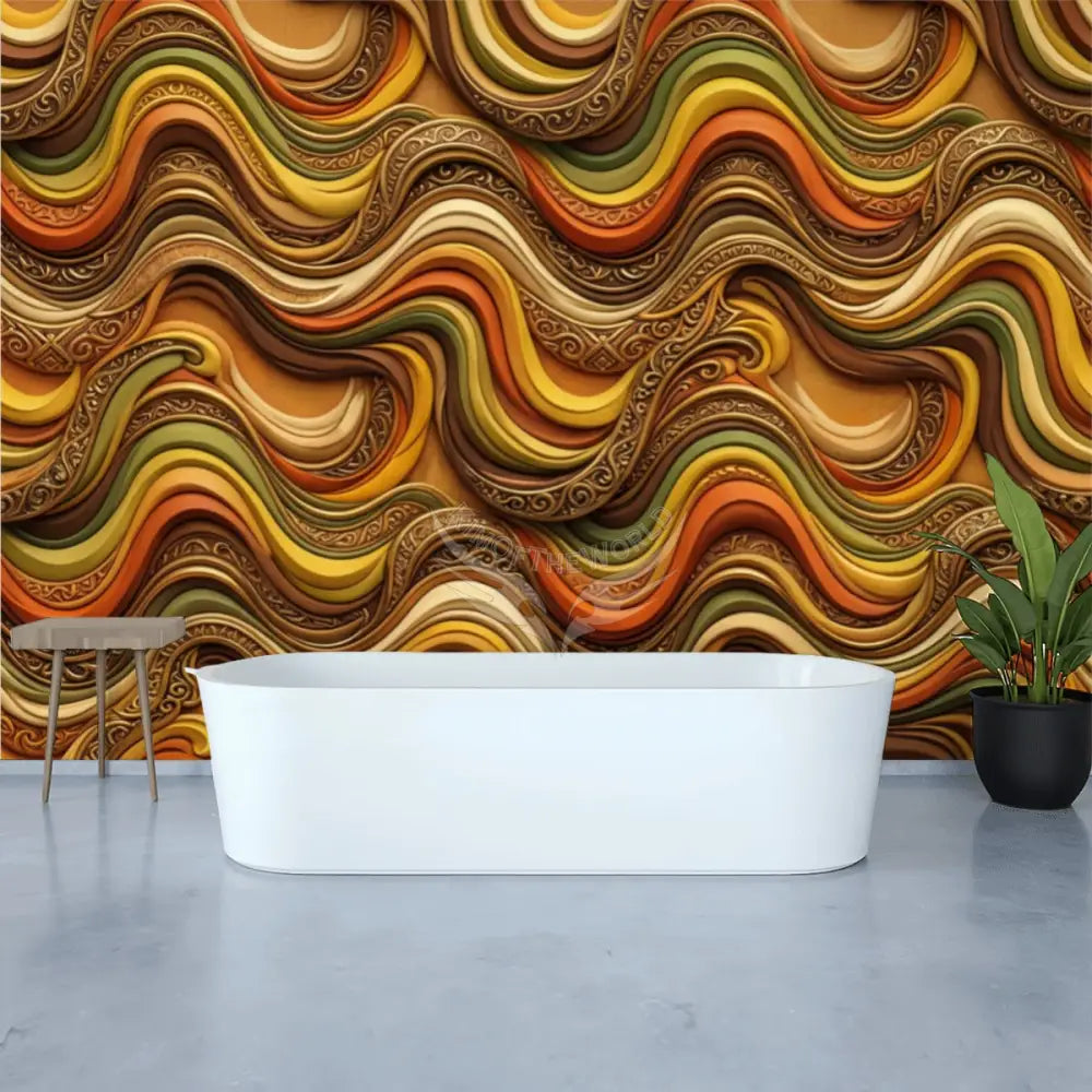 Funky Retro 3D Waves of the 70s Unpasted Mural Wallpaper 144’’x100’’ 144’’x100’’ Wall Coverings