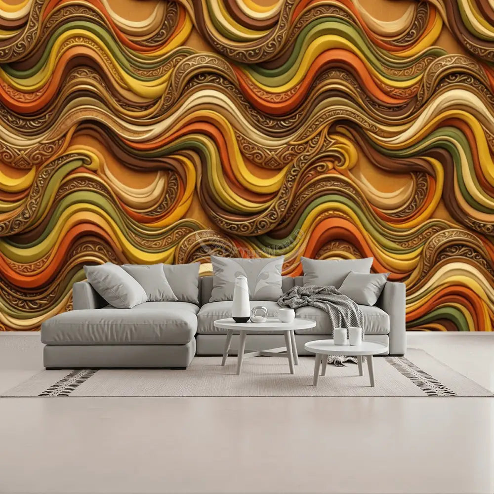 Funky Retro 3D Waves of the 70s Unpasted Mural Wallpaper 144’’x100’’ 144’’x100’’ Wall Coverings