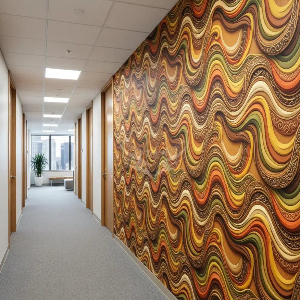 Funky Retro 3D Waves of the 70s Unpasted Mural Wallpaper 144’’x100’’ - 144’’x100’’ - Wall Coverings