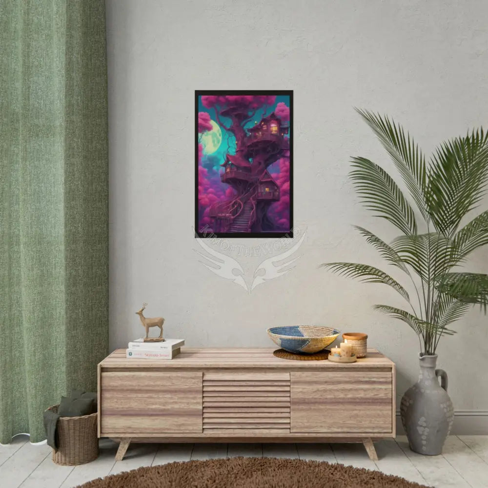 Funky Tree House Giant VaporwaveRolled Poster — Whimsical Treehouse Art Print Poster