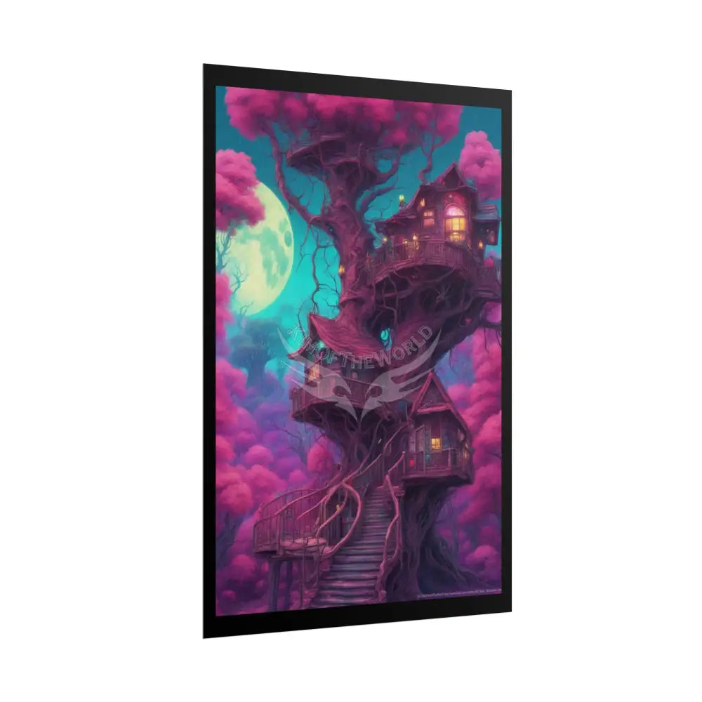 Funky Tree House Giant VaporwaveRolled Poster — Whimsical Treehouse Art Print Poster