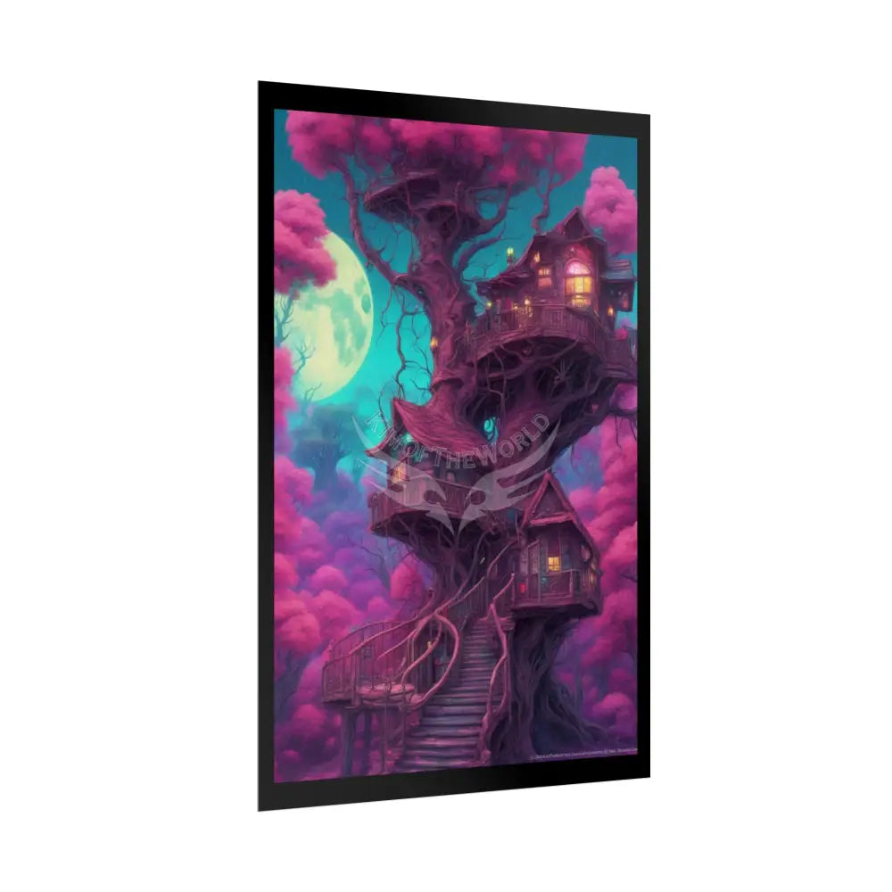 Funky Tree House Giant VaporwaveRolled Poster — Whimsical Treehouse Art Print Poster