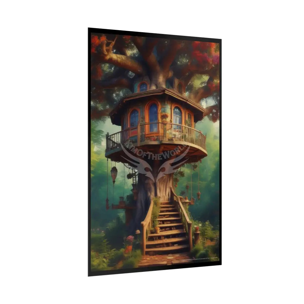 Funky Tree House Rolled Poster — Cool Whimsical Treehouse Art Print Poster