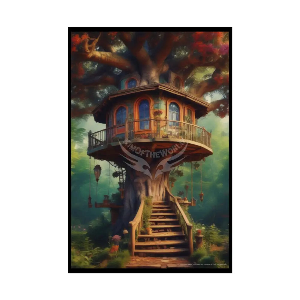 Funky Tree House Rolled Poster — Cool Whimsical Treehouse Art Print 20″ x 30″ (Vertical) / Semi Glossy Poster
