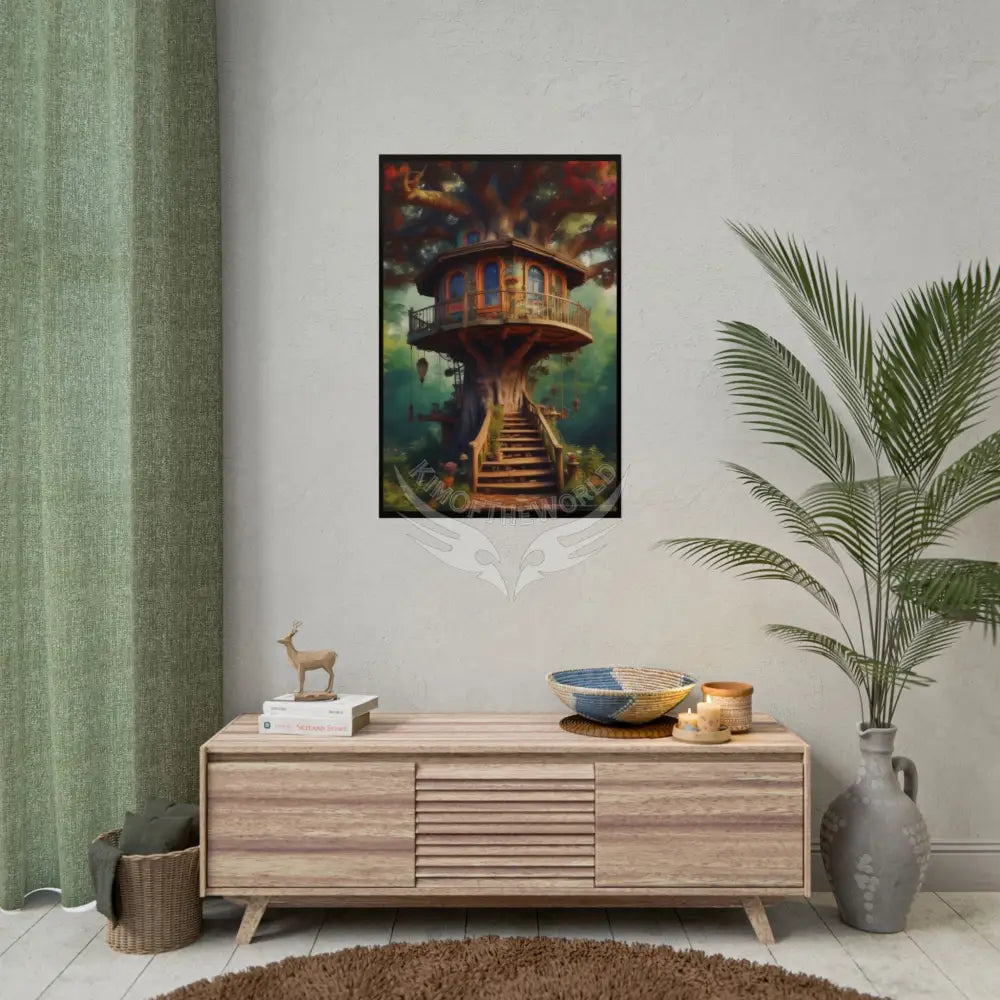 Funky Tree House Rolled Poster — Cool Whimsical Treehouse Art Print Poster