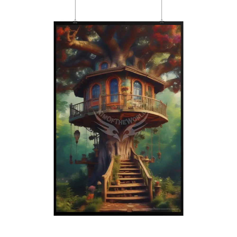 Funky Tree House Rolled Poster — Cool Whimsical Treehouse Art Print Poster