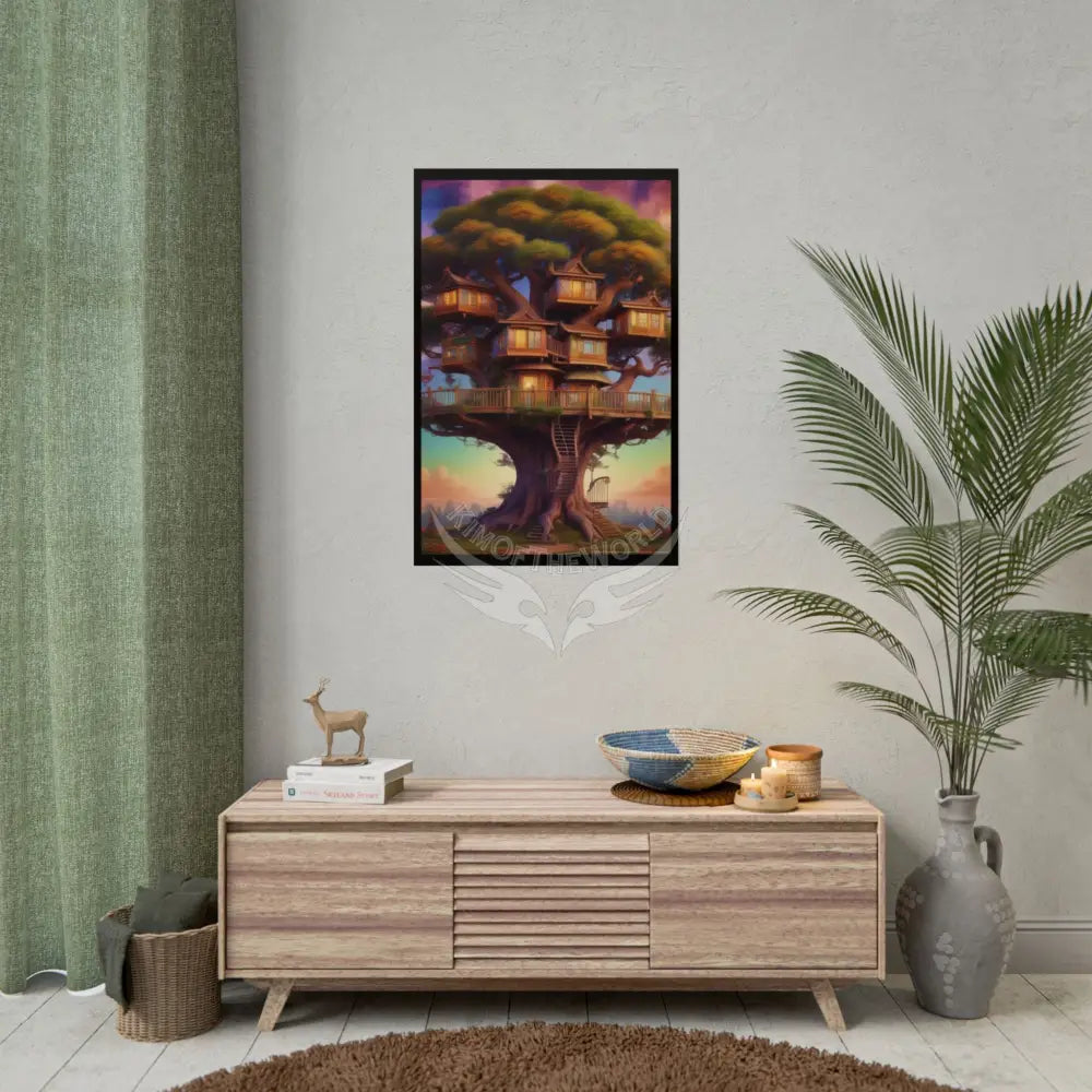 Funky Tree House Rolled Poster — Cool Whimsical Treehouse Art Print Poster
