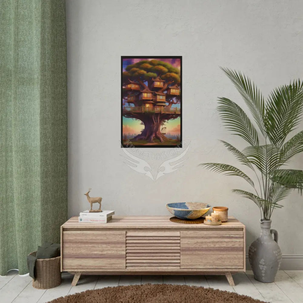 Funky Tree House Rolled Poster — Cool Whimsical Treehouse Art Print Poster