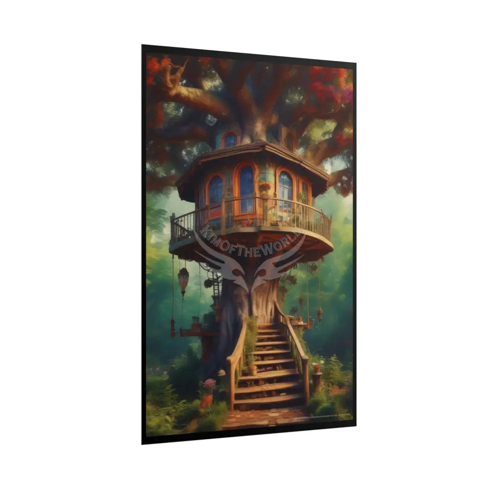 Funky Tree House Rolled Poster — Cool Whimsical Treehouse Art Print Poster