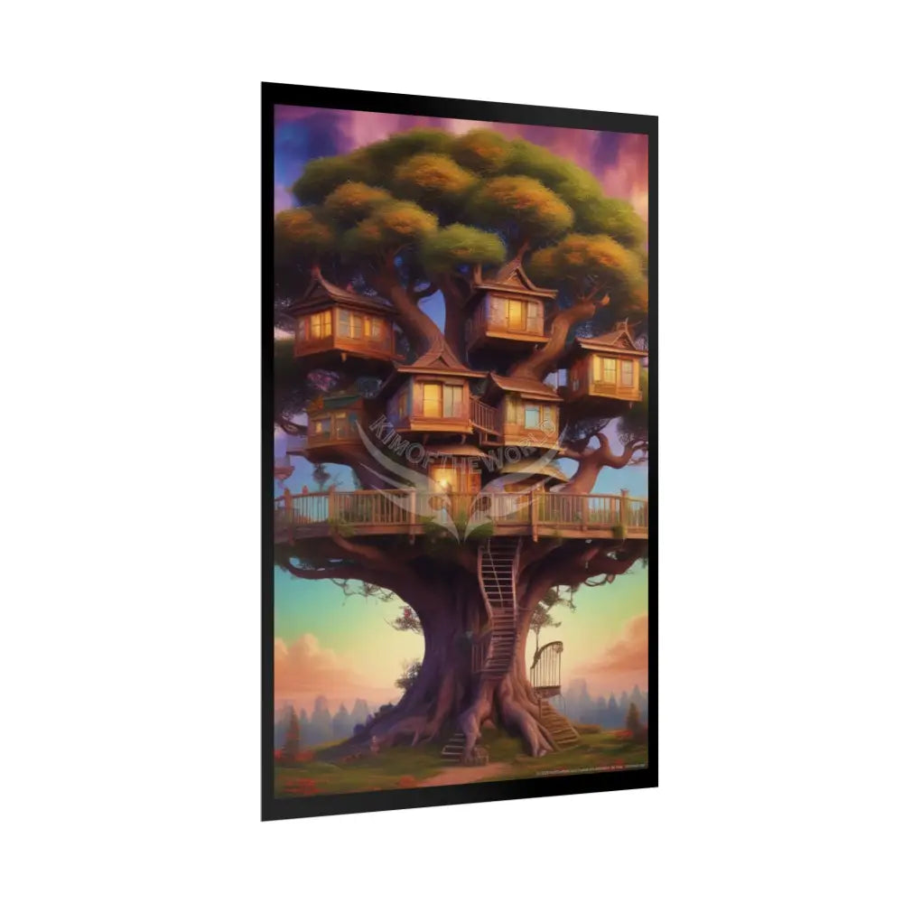 Funky Tree House Rolled Poster — Cool Whimsical Treehouse Art Print Poster