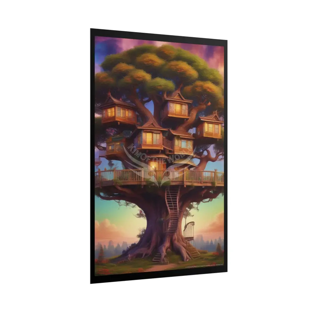 Funky Tree House Rolled Poster — Cool Whimsical Treehouse Art Print Poster