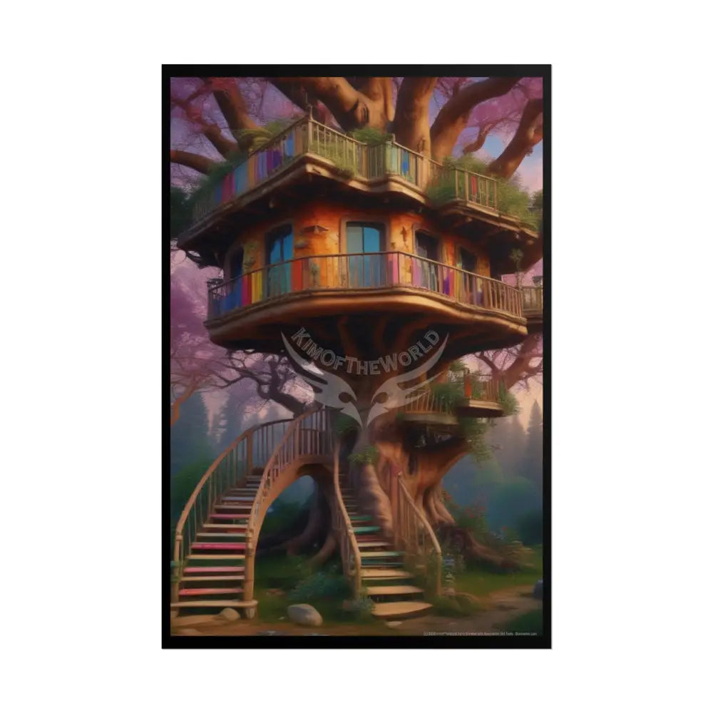 Funky Tree Houses Retro Rolled Poster 20″ x 30″ (Vertical) / Matte Poster