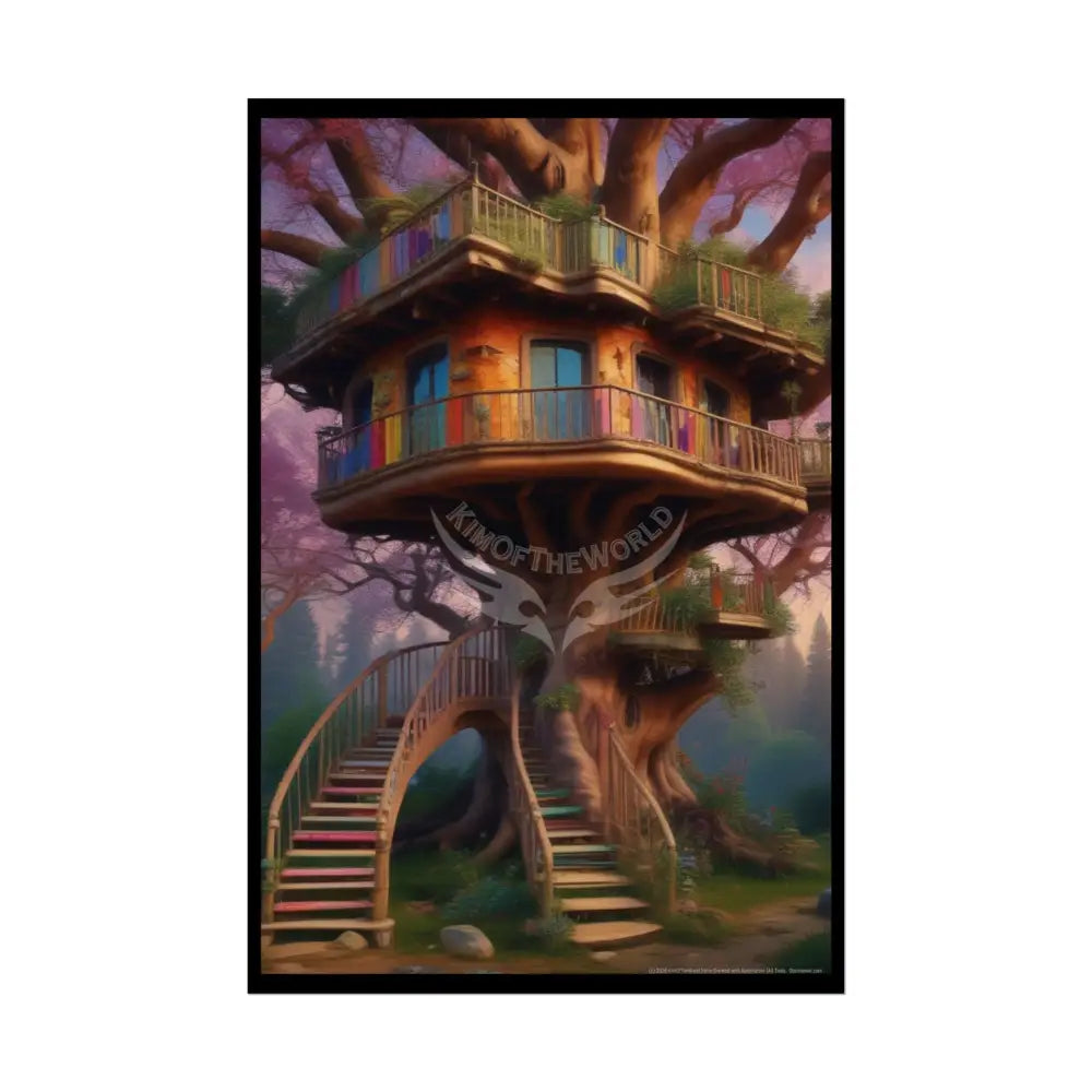 Funky Tree Houses Retro Rolled Poster 24’’ x 36’’ (Vertical) / Semi Glossy Poster