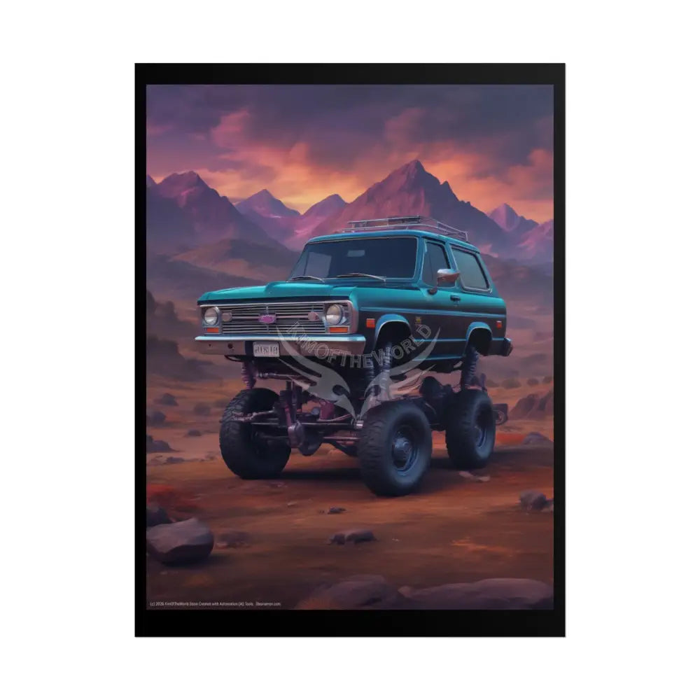 Funky Vaporwave Classic Truck Lifted Extreme Fun Cars Mashup - Rolled Poster 18″ x 24″ (Vertical) / Matte Poster