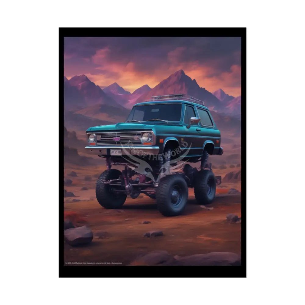 Funky Vaporwave Classic Truck Lifted Extreme Fun Cars Mashup - Rolled Poster 18″ x 24″ (Vertical) / Semi Glossy Poster