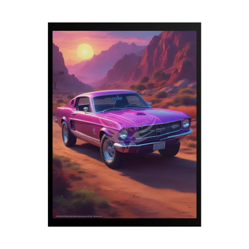 Funky Vaporwave Mustang Classic Cars Mashup - Rolled Poster 18″ x 24″ (Vertical) / Matte Poster