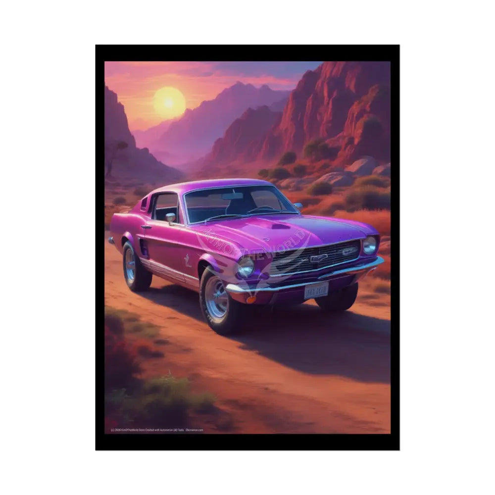 Funky Vaporwave Mustang Classic Cars Mashup - Rolled Poster 18″ x 24″ (Vertical) / Semi Glossy Poster