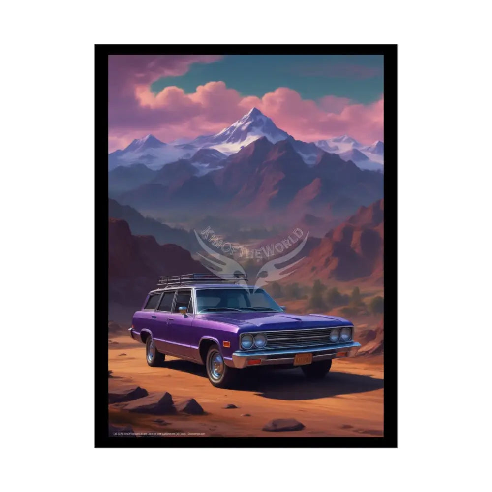 Funky Vaporwave Purple Station Wagon Classic Cars Mashup - Rolled Poster 18″ x 24″ (Vertical) / Semi Glossy Poster