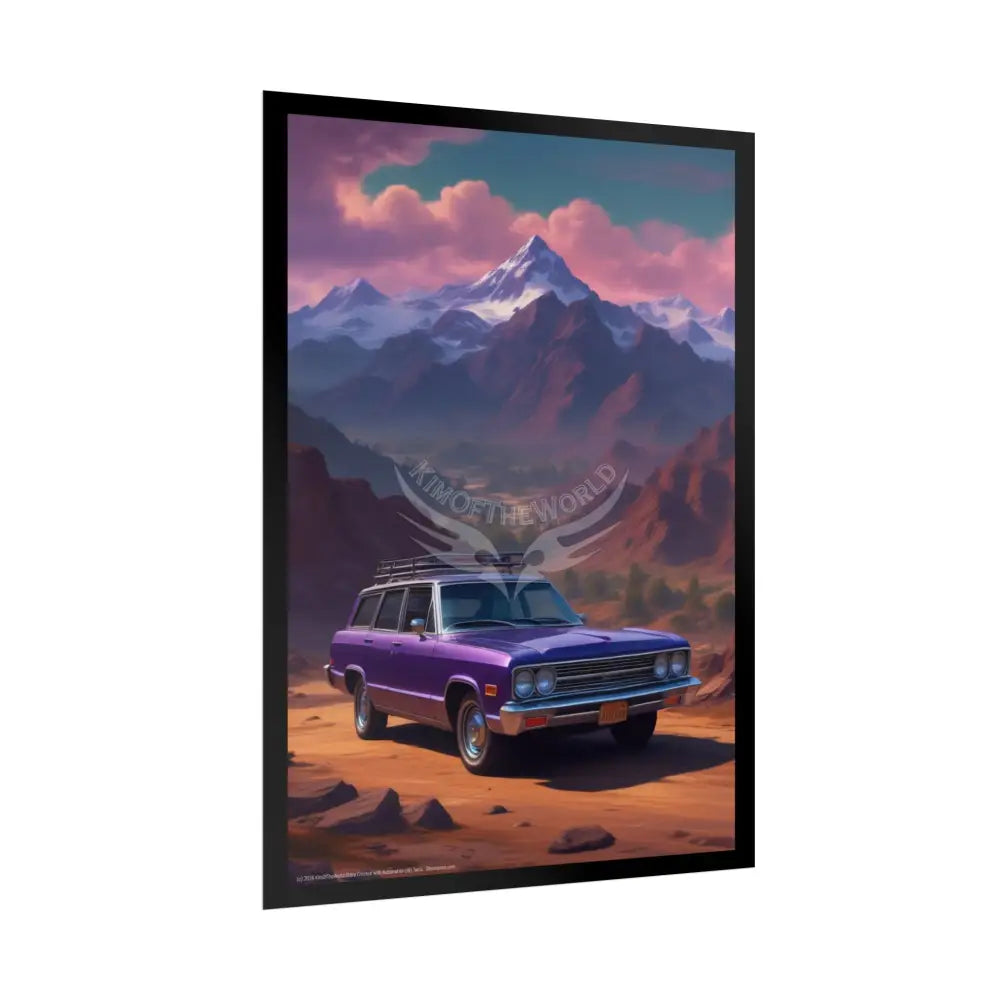 Funky Vaporwave Purple Station Wagon Classic Cars Mashup - Rolled Poster Poster