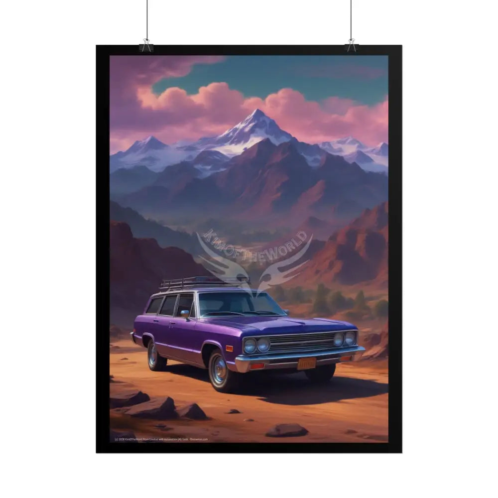 Funky Vaporwave Purple Station Wagon Classic Cars Mashup - Rolled Poster Poster