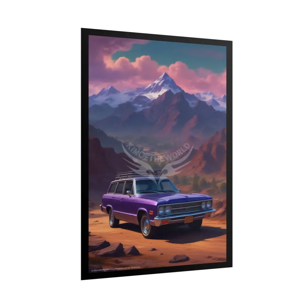 Funky Vaporwave Purple Station Wagon Classic Cars Mashup - Rolled Poster Poster