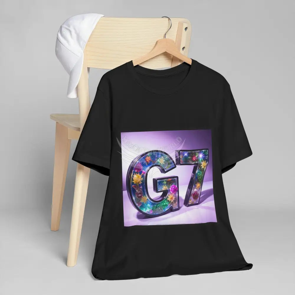 G7 Floral Galaxy T-Shirt — Colorful Sparkle Letter Graphic Tee T-Shirt