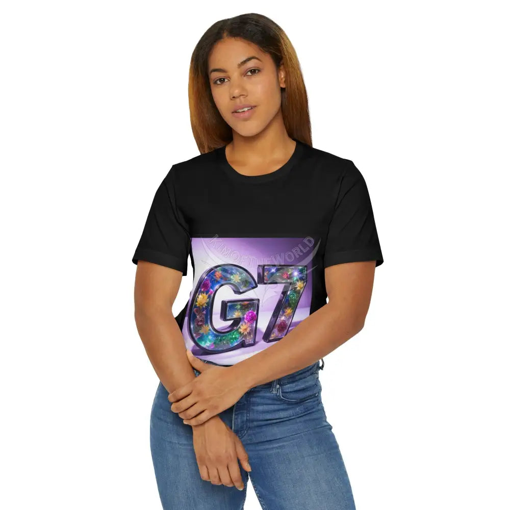 G7 Floral Galaxy T-Shirt — Colorful Sparkle Letter Graphic Tee T-Shirt