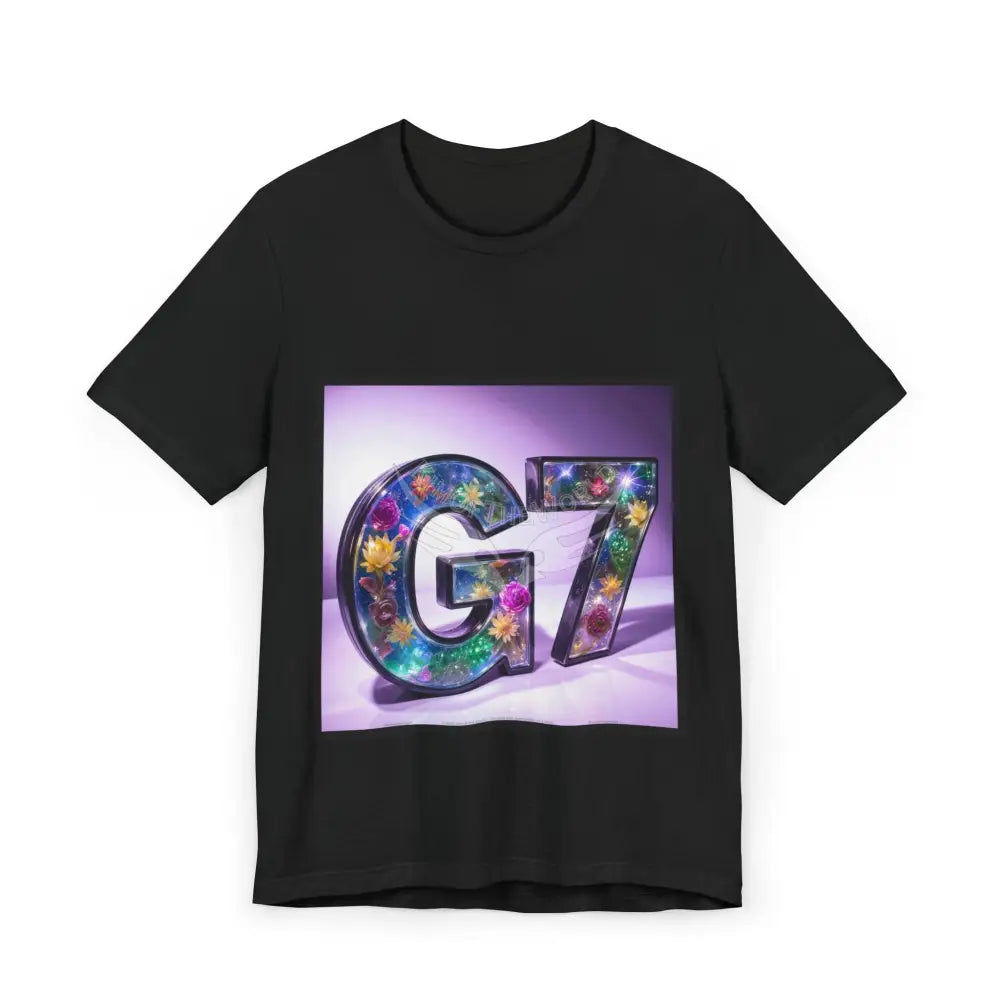 G7 Floral Galaxy T-Shirt — Colorful Sparkle Letter Graphic Tee Black / S T-Shirt