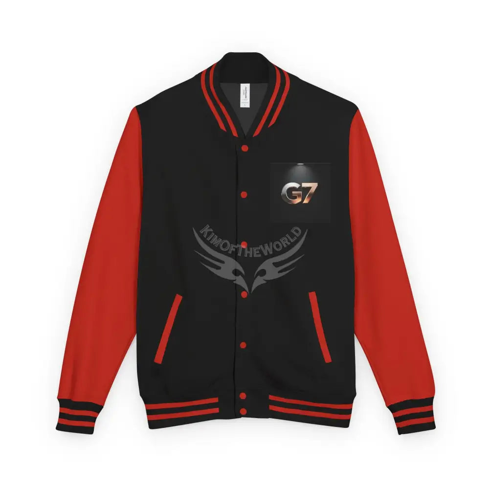 G7 Logo Letterman Jacket — Black & White Varsity Bomber S / Jet Black/Fire Red Outerwear