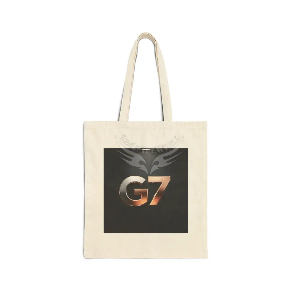’G7’’ Metallic Logo Canvas Tote Bag — Minimalist Everyday Grocery & Market Tote Natural / 15’’ x 16’’ Bags