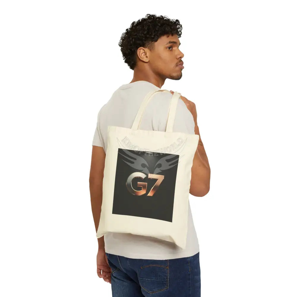 ’G7’’ Metallic Logo Canvas Tote Bag — Minimalist Everyday Grocery & Market Tote Natural / 15’’ x 16’’ Bags