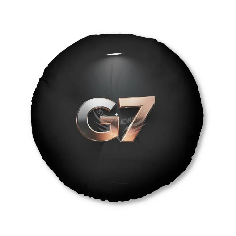 G7 Metallic Logo Round Tufted Floor Pillow — Modern Black Accent Cushion 30’’ × 30’’ Home Decor