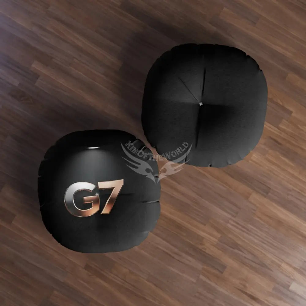 G7 Metallic Logo Round Tufted Floor Pillow — Modern Black Accent Cushion 30’’ × 30’’ Home Decor