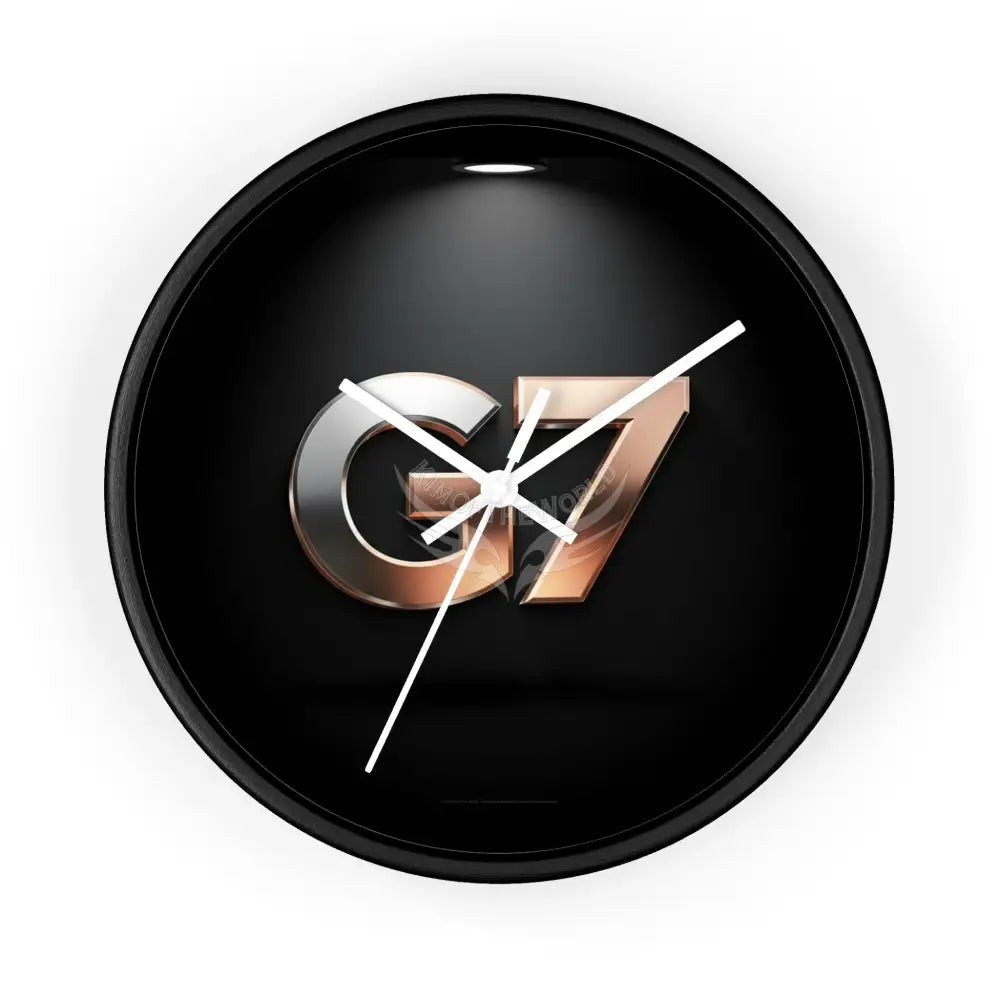 ’G7’’ Metallic Logo Wall Clock — Modern Black & Rose Gold Accent Black Base / White / 10’’ Home Decor