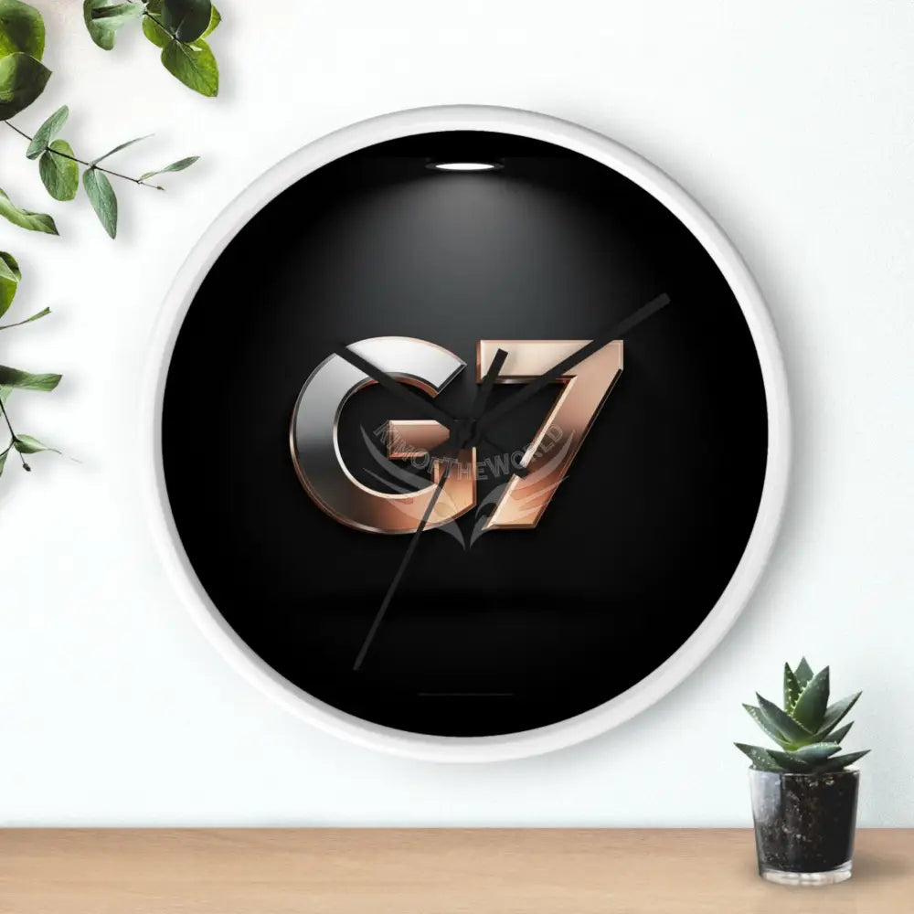 ’G7’’ Metallic Logo Wall Clock — Modern Black & Rose Gold Accent Home Decor