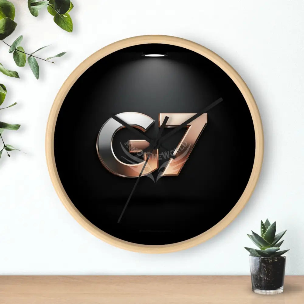 ’G7’’ Metallic Logo Wall Clock — Modern Black & Rose Gold Accent Home Decor