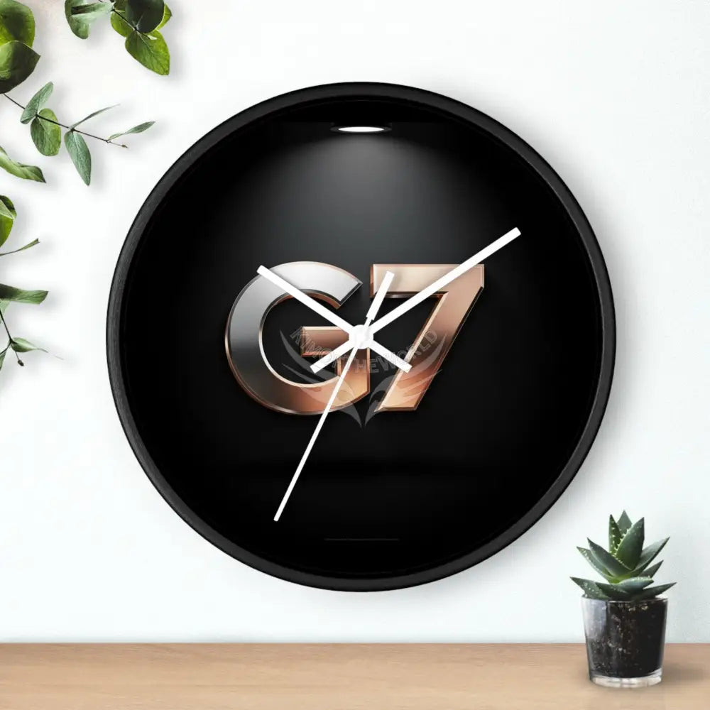 ’G7’’ Metallic Logo Wall Clock — Modern Black & Rose Gold Accent Home Decor