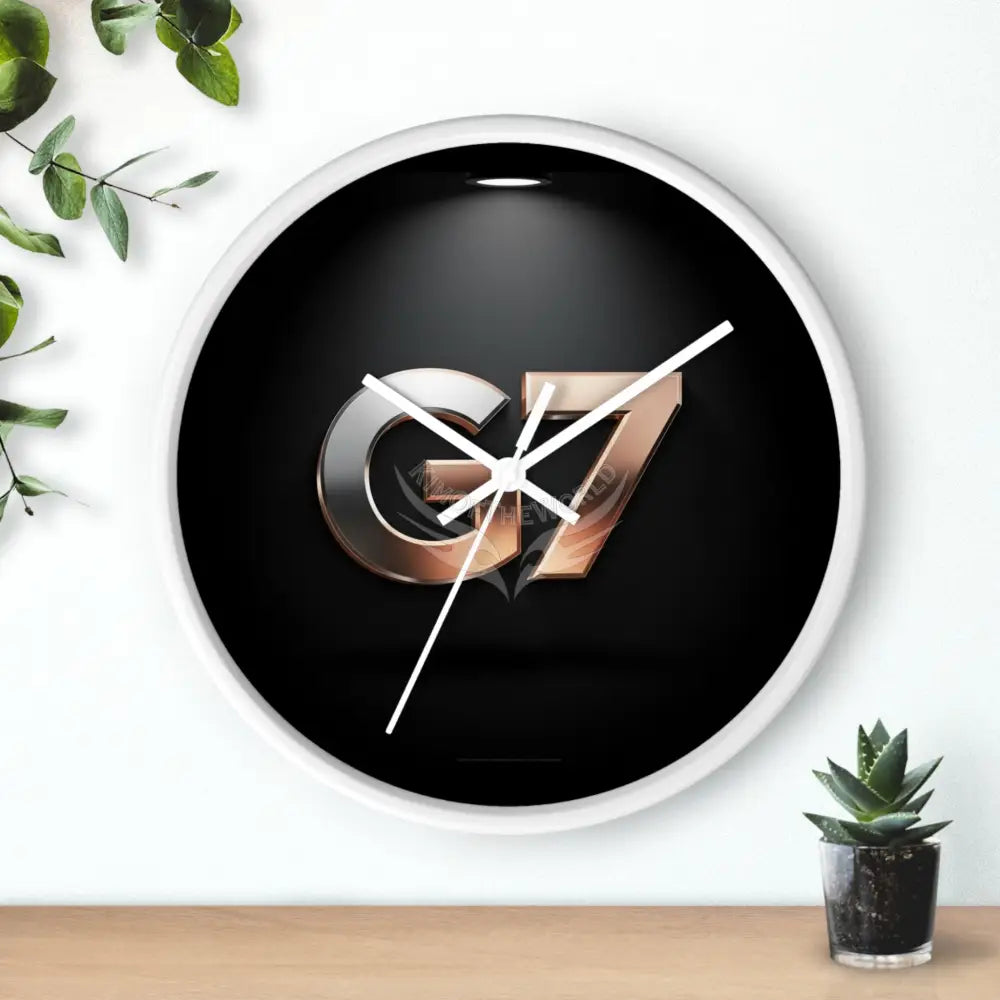 ’G7’’ Metallic Logo Wall Clock — Modern Black & Rose Gold Accent Home Decor