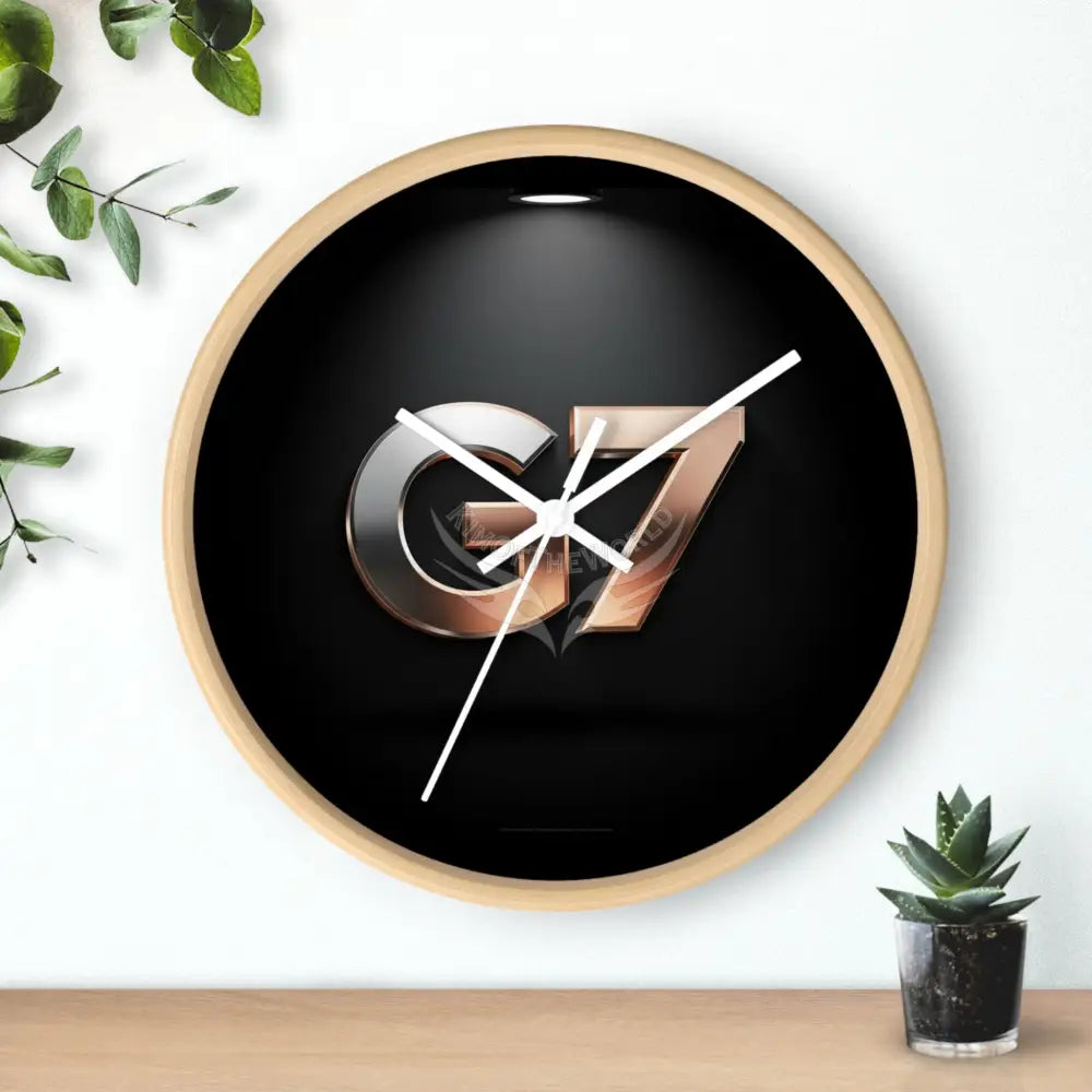 ’G7’’ Metallic Logo Wall Clock — Modern Black & Rose Gold Accent Home Decor