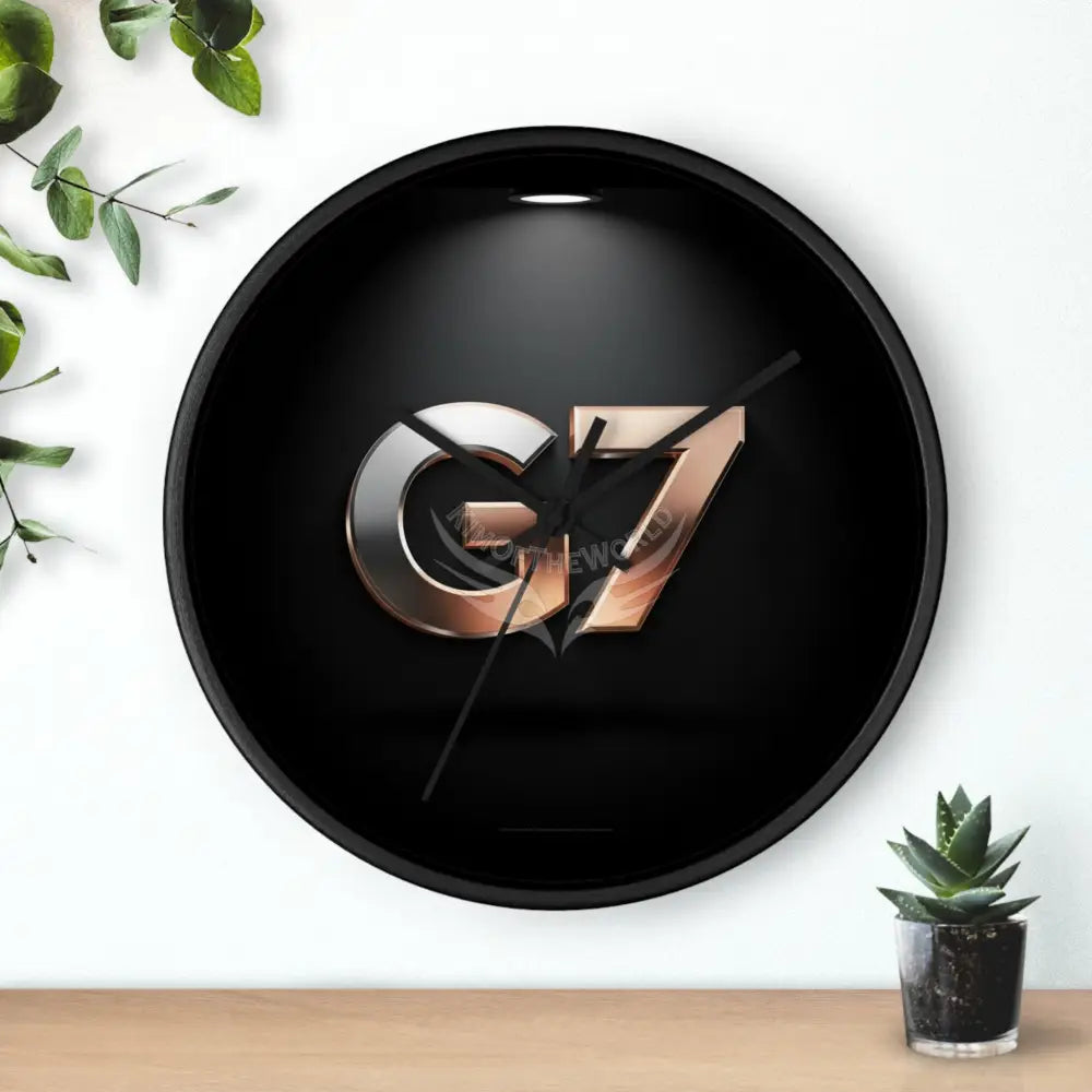 ’G7’’ Metallic Logo Wall Clock — Modern Black & Rose Gold Accent Home Decor