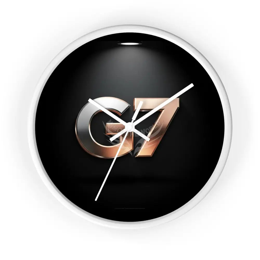 ’G7’’ Metallic Logo Wall Clock — Modern Black & Rose Gold Accent White Base / White / 10’’ Home Decor